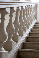 staircase of marble with decorative elements in soft natural light, selective focus, as backdrop for point of stage design.