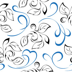 Fototapeta premium seamless pattern 52. seamless pattern with leaves and blue swirls on a white background