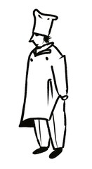 hand drawn sketch of man cook standing isolated on white