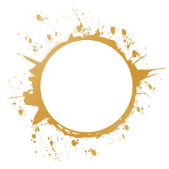 gold round brush painted ink stamp circle banner on white background	