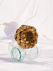artichoke in glass pot on fabric background