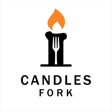 Dinner Logo Candle and Fork Symbol Candlelight dinner concept, Restaurant logo Cafe Logo Candlelight dinner