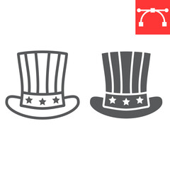 American hat line and glyph icon, USA and country, president hat sign vector graphics, editable stroke linear icon, eps 10.