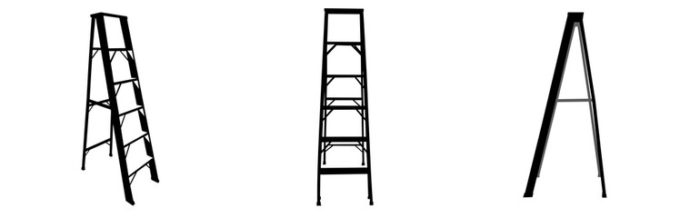 A set of different metal stepladder. Metal ladder. Flat vector illustration isolated on white background.