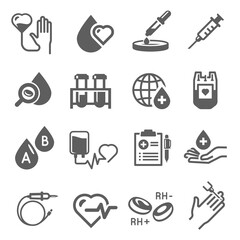 Blood donation icon set, healthcare and hospital symbol