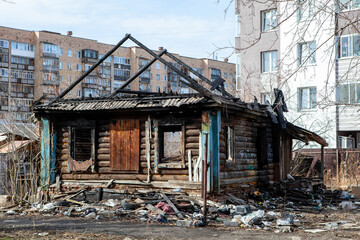 abandoned building in the city after a fire