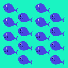 BLUE FISHES, WHALES ON BLUE