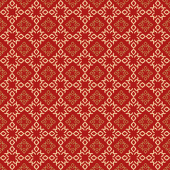 Seamless abstract pattern, geometric texture, background pattern. Red, rusty and gold colors. Good for textile, fabric, wallpaper, wrapping paper. Vector graphics