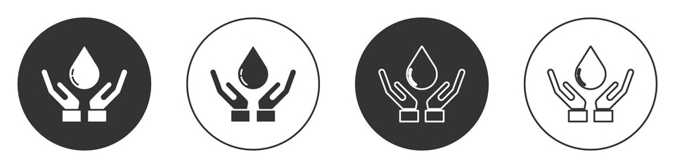 Black Washing hands with soap icon isolated on white background. Washing hands with soap to prevent virus and bacteria. Circle button. Vector Illustration.