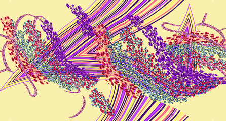 ethnic bandana print with ornamental border. Vintage textile collection.