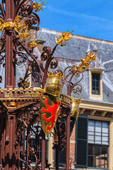 Fountain (1885) at Binnenhof in honor of count William II of Holland in city center of Den Haag...