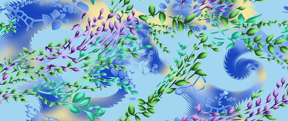 Seamless pattern with spring flowers and leaves. Hand drawn background. floral pattern for wallpaper or fabric.