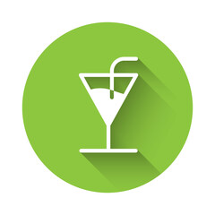 White Cocktail icon isolated with long shadow. Green circle button. Vector Illustration.