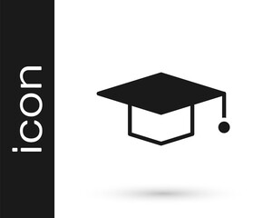 Grey Graduation cap icon isolated on white background. Graduation hat with tassel icon. Vector Illustration.