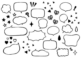 宝石やハート、キラキラが散りばめられた、キュートでファッショナブルな黒い線のベクター風船素材のセット