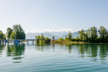 Rapperswil, Zürichsee, Obersee, Seeufer, Schilf, See, Holzsteg, Holzbrücke, Kapelle, Naturschutz, Oberer Zürichsee, Wasservögel, Jona, Schifffahrt, Boote, Hafen, Lachen, Glarner Alpen, Sommer, Schweiz