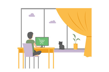Man make internet purchase. Vector illustration.