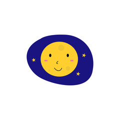 YELLOW DESIGN MOON, ON BLUE SKY ILLUSTRATION