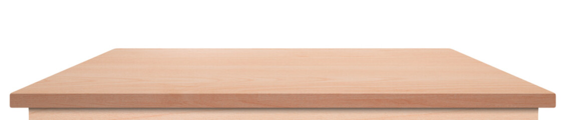 Empty table top made with planks on isolated white background die-cut with clipping parth for mock up your products