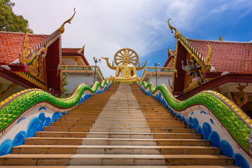 Scene in Wat Phra Yai (Big buddha temple) in Samui under blue sky in Samui island, Thailand