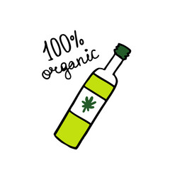 bottle with hemp oil doodle icon, vector illustration