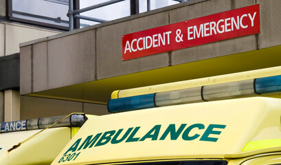  Accident & Emergency and Ambulance  signs close together, one above the other,  outside an NHS...