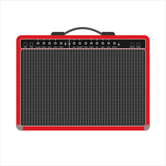 Isolated vintage black electric guitar amplifier equipment for musician flat logo or icon style, print for tee-shirt and Assemble website, Musical instrument sales business. vector and illustration.