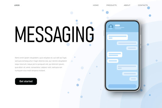 Conversation screen, talking bubbles. Messenger chat list with message placeholder. Modern light flat style.