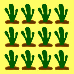 Fototapeta premium Cute green Cacktuses design elements, on yellow