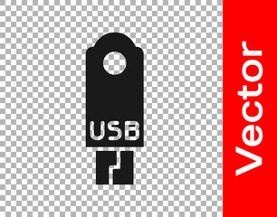 Black USB flash drive icon isolated on transparent background. Vector Illustration.