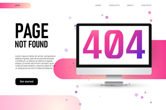 lost page 404 error, landing page template. 3d realistic mockup of desktop with 404 error page.