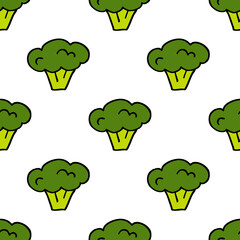broccoli seamless doodle pattern, vector color illustration