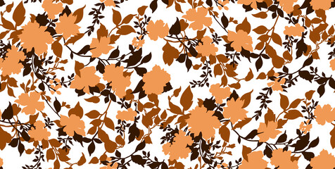 Floral seamless pattern with different flowers and leaves. Black and white Botanical illustration hand painted.