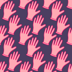 rubber glove seamless doodle pattern, vector color illustration