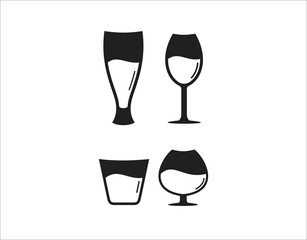 Different glass for wine, juice or beer.Vector illustration of glasses of water. Symbol glass flat style.
