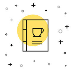Black line Coffee book icon isolated on white background. Random dynamic shapes. Vector Illustration.