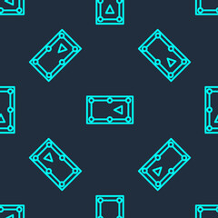 Green line Billiard table icon isolated seamless pattern on blue background. Pool table. Vector Illustration.