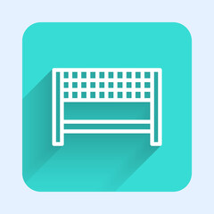 White line Ribbon in finishing line icon isolated with long shadow. Symbol of finish line. Sport symbol or business concept. Green square button. Vector Illustration.