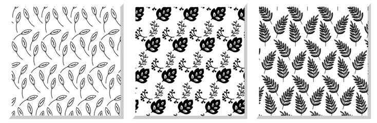 Leaf seamless set on white background. Vector illustration.