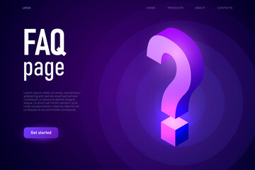 Faq page with 3d isometric question mark in ultraviolet colours.