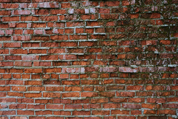 Photo pattern witn old damaged red brick masonry