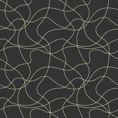 Seamless pattern of light wavy intersecting lines on a dark background.