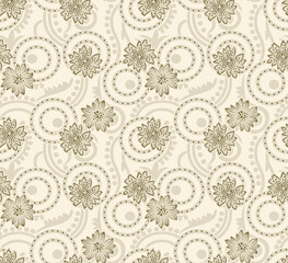 Floral seamless pattern with different flowers and leaves. Black and white Botanical illustration hand painted.