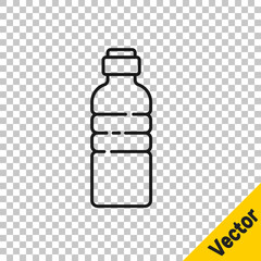 Black line Bottle of water icon isolated on transparent background. Soda aqua drink sign. Vector Illustration.