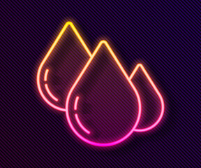 Glowing neon line Water drop icon isolated on black background. Vector Illustration.
