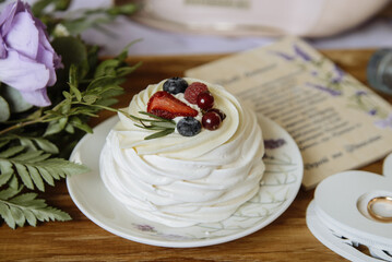 Dessert. Cake Sweet dessert. Dessert with berries.