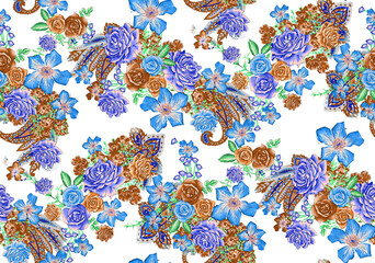 Obraz premium Seamless pattern with spring flowers and leaves. Hand drawn background. floral pattern for wallpaper or fabric.