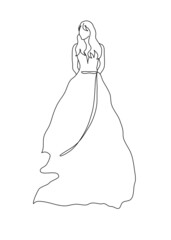 One continuous line drawing,  of newlyweds holding hands taking pre-wedding photos