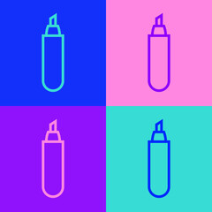 Pop art line Marker pen icon isolated on color background. Vector Illustration.