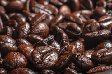 close up roasted coffee beans, background
